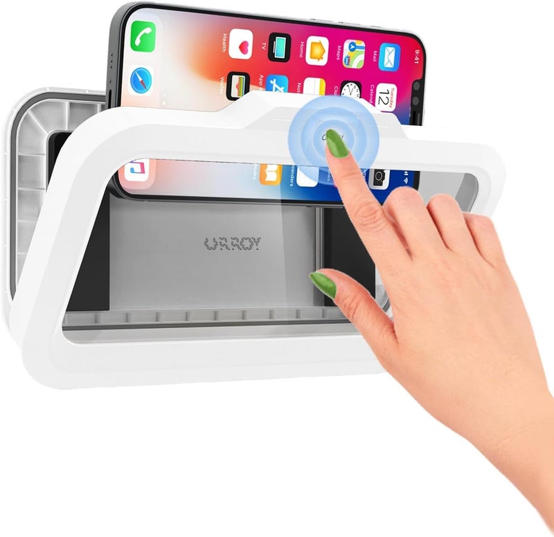 URROY Shower Phone Holder Waterproof One-Touch Open Shower Phone Case Anti-Fog & Sensitive Touchscreen Bathroom Wall Phone Mount Stand Universal Fit for iPhone & Smartphones Gift for Men Women White - Image 1